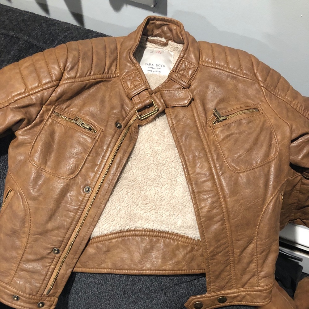 Zara kids wool lined brown jacket
